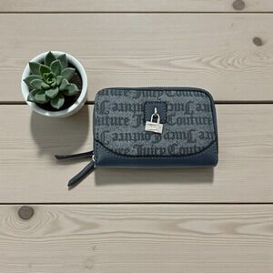 Juicy Couture Gothic Logo Zip Wallet Padlock Charm Blue Bifold Y2K Mini Wallet